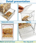 Detail view of Hassle Free Bird Feeder And Water Dispenser Set Featuring Clear Acrylic Jar and removable drawer for easy access.