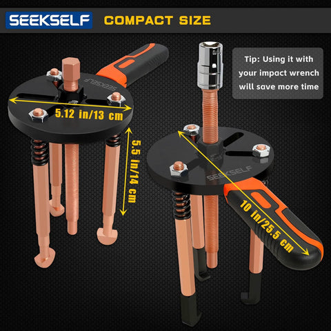 55 In 1 Bearing Puller Kit For Internal And External Bearings with compact design, tool dimensions, and ergonomic handle.