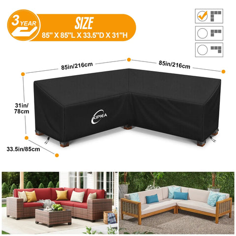 Heavy Duty 420D Outdoor V Shaped Sectional Sofa Cover With Windproof Buckles, Waterproof PU Coating, UV Guard, Fits 85x85 Inch Sectional