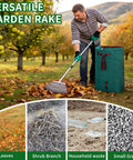 Heavy Duty Garden Rake Set 62 Inch Rake With 72 Gallon Leaf Bag 18 Inch Wide 25 Tines Metal Rake Adjustable Handle Gloves
