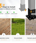 3 installation methods for 10x13 Foot Gray Outdoor Pergola Kit With Pretreated Wood Brackets for deck, grass, or cement surfaces.