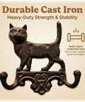Built Tough Cast Iron Cat Wall Hooks With Double Loop Design durable cast iron construction for heavy-duty use, perfect for rustic wall decor.