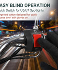 Heavy Duty 7/8 Inch Motorcycle Handlebar Push Button Switch Slick Design On Off Toggle Lock Tight Fit For Gas Scooters And Electric E Bikes. Large red button for easy operation.