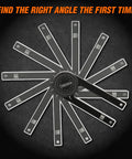 Pro Level 7.25 Inch Miter Saw Protractor CNC Machined Aluminum Alloy With Laser Engraved Scale Smooth Swivel Action showing angle measurement tool.