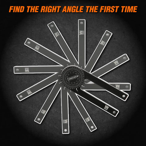 Pro Level 7.25 Inch Miter Saw Protractor CNC Machined Aluminum Alloy With Laser Engraved Scale Smooth Swivel Action showing angle measurement tool.