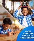 Pirate Adventure Activity Kit For Kids Hands On Treasure Digging Craft A Pirate Hat And Map With Spyglass Compass Telescope And Real Treasure Replicas Includes Doubloon And Pyrite STEM Toys image, showing a child crafting a pirate hat and map.