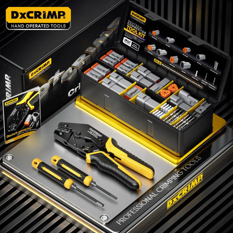 DT Series All In One Connector Crimp Tool Kit For Waterproof Automotive Electrical Connectors, tools displayed in case