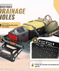 Badass Universal UTV Overbed Cargo Rack With Adjustable Mounting Brackets That Install Fast And Fit Most Side By Side Beds For Zero Headache Gear Storing with drainage holes and gear.