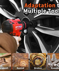 Six Piece Twist Socket Set For Stripped Lug Nuts And Damaged Bolts in use on a car wheel, with close-up of sockets.