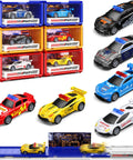 Six Pack Pull Back Race Cars Set With Friction Powered Launching Cars Portable Transforming Track Mini Die Cast Toys