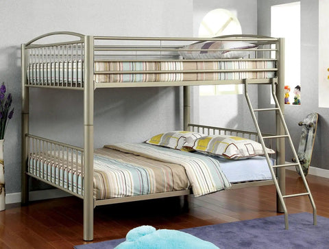 Full Over Full Metal Bunk Bed With Movable Ladder And Top Bed Rails Converts Into Two Separate Beds Beefy Heavy Duty Steel Frame In Metallic Grey