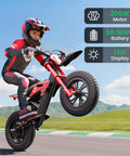Kid Friendly Electric Balance Bike With 200W Motor Three Speed Modes Up To 10 MPH For Ages 3 To 6 12 Inch Pneumatic Tires LED Taillight Drum Brake UL 2272 Certified Black, child riding outdoors