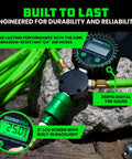 Ultra Fast Four Tire Inflation And Deflation System With Four Way Hose Kit For Trucks Cars Trailers And Motorcycles Up To 155 Inch Wheelbase 2025 Improved With On Off Slide Valve For Precise Manual Airflow And Auto Pressure Equalizing, featuring a digital gauge and durable hoses.