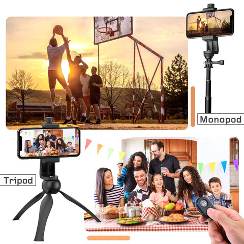 Phone Tripod Mount With Wireless Remote And Adjustable Clamp, 360 Degree Rotating Cell Phone Holder used for photos and selfies
