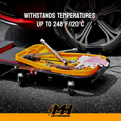 Silicone Tool Tray Set 4 Piece Magnetic Non Slip Anti Scratch Heat Resistant Up To 248F 120C Orange with tools on cart