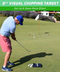 Golfer using Lag Circle Golf Training Tool For Short Game With 6 Ft Chipping Circle on green, enhancing chip accuracy.