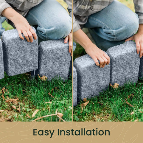 Installing Landscape Edging Kit With Faux Stone Blocks XL For Lawn And Garden Borders Ten Pack Sixty Blocks in Greystone