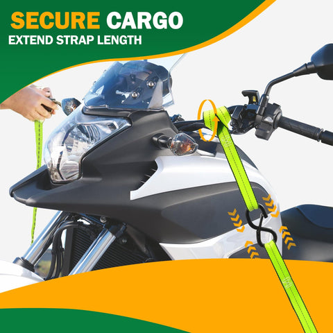 One Inch Ratchet Tie Down Straps 15 Ft 4 Pack With Soft Loops used on motorcycle for secure cargo hauling
