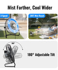 14 Inch Magnetic Misting Outdoor Fan With Wall Mount Kit Snap On Mist System displaying 3-speed and 180° tilt features