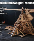 Mini Counterweight Trebuchet With Wheels For Epic Medieval Siege Chariot Catapult Kit DIY 3D Wooden Puzzles Mechanical Model Kit For STEM Projects And Tabletop Play Fun Build It Yourself Toy, 244 pieces wooden model