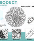 10 Feet SUS304 Stainless Steel Hanging Chain For Home Outdoor Use showing coiled chain, smooth surface, and material details