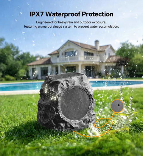 Outdoor Rock Speaker With 60W Deep Bass And Remote Control IPX7 Waterproof Solar Powered Bluetooth Speaker for poolside