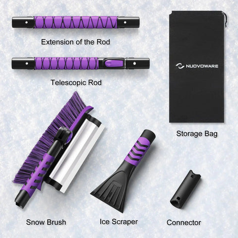5 In 1 Ice Scraper And Extendable Snow Brush For Car Windshield With 47 Inch Reach, showing components including brush and scraper.