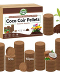55 Pack Compressed Coco Coir Pellets For Seed Starting And Indoor Plants 100 Percent Organic Coconut Coir With Three Times Water Retention And Superior Aeration Beginner Friendly Seed Starter Soil Pellets