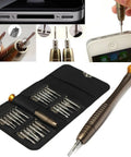 Magnetic 25 In 1 Screwdriver Set With Vanadium Steel Bits Non Slip Handle Portable Leather Case For Electronics Phones Laptops Watches Drones And More Pro Grade Precision Repair Tool Kit For Tech DIYers in use on phone