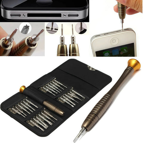 Magnetic 25 In 1 Screwdriver Set With Vanadium Steel Bits Non Slip Handle Portable Leather Case For Electronics Phones Laptops Watches Drones And More Pro Grade Precision Repair Tool Kit For Tech DIYers in use on phone