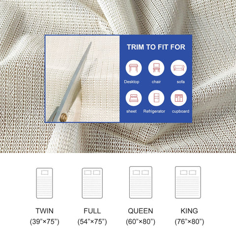 Heavy Duty Queen Mattress Gripper Pad With Dual Sided Nonslip Rubber Base To Keep Your Bed Locked Tight And Put An End To That Pesky Bed Frame Slide Every Night with measuring and cutting instructions.