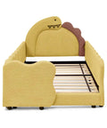 3D Dino Headboard Kids Bed With Safety Guardrails, Double Size, Solid Wood Frame, Raised Padded Rails, Terry Cloth Fabric Upholstery