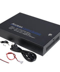 Heavy Duty Access Control Power Supply Box Pumping Out Steady 12Vdc Current For Wiegand Boards And Delivering Zero Hassle Installations For Magnetic Locks And Exit Buttons, features a black metal enclosure with power cables.