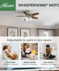 42 Inch Indoor Ceiling Fan With LED Lights, Low Profile Flush Mount, Pull Chain Control, ideal for bedroom with WhisperWind motor