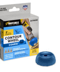 Badass Two Inch Tungsten Carbide Contour Wheel For Die Grinders, Coarse Grit Wood Carving And Heavy Material Removal, Includes No Hassle Fitting Adapter, Killer Longevity, shown with packaging.
