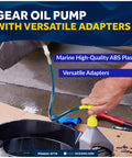 Person using Outboard Motor Flusher And Gear Oil Pump Set With Dual Feed Rectangular Muffs for engine maintenance