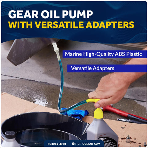 Person using Outboard Motor Flusher And Gear Oil Pump Set With Dual Feed Rectangular Muffs for engine maintenance