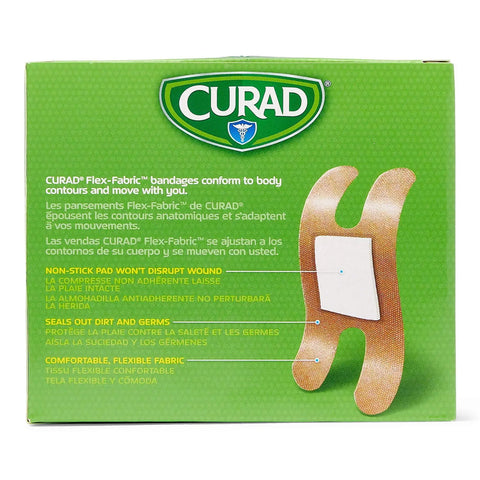 Real Deal Flex Fabric Adhesive Bandages For Knuckles 100 Count Box with description of features and breathable fabric material.