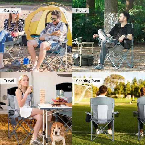 Ultralight Portable Folding Camping Chair For Adults With Cup Holder And Cooler Pouch, used in various outdoor settings