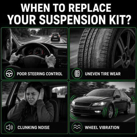 When to replace your suspension kit? poor steering control, uneven tire wear, clunking noise, wheel vibration
