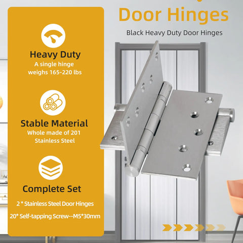 Heavy Duty Stainless Steel Ball Bearing Door Hinges Rock Solid 5 Inch Square Corner Design shown in close-up view, ready for installation.