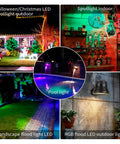 Smart Outdoor Halloween Lights 15W RGB Flood Spotlight With US Plug used in garden, pool, and landscape settings.