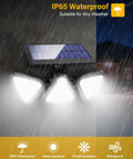 Solar Lights Outdoor Waterproof 180 LED 3 Heads Motion Sensor Flood Lights With 270 Degree Wide Angle illuminated in rain