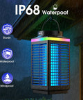 Cordless Rechargeable Bug Zapper Outdoor 4 In 1 4200V Electric Mosquito Zapper With 5000mAh Battery IP68 Waterproof Portable Wireless Insect Zapper hanging in the rain