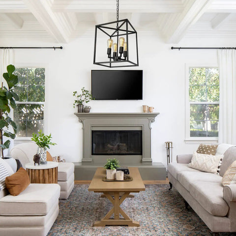 Black Farmhouse Dope Plug In Chandelier With Sixteen Point Seven Foot Cord Industrial Lantern Pendant Light For Kitchen Entryway Hallway And Dining Room Four Light Rustic Ceiling Fixture