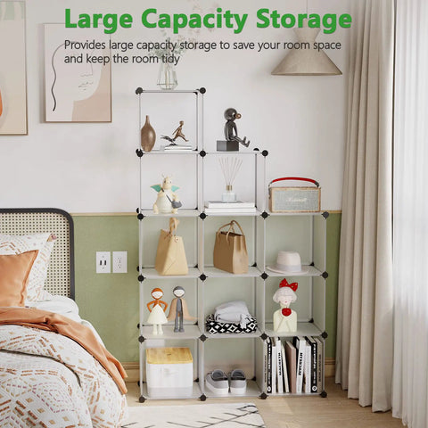 Versatile 12 Cube Storage Organizer For Home And Office DIY Cube Shelving System Plastic Stackable Cubes in living room