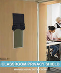 No Drill Classroom Blackout Window Shade For Doors And Windows Stick On Lockdown Shade With Strong Adhesive Straps Quick One Minute Install Blocks Light And Views W8 By L36 1 Panel Black installed on door glass panel in classroom.