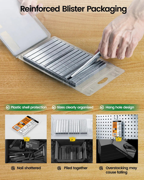 Built Tough T50 304 Stainless Steel Staples For Staple Gun in reinforced blister packaging, organized and easy to access.