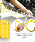 Heavy Duty Coiled Air Compressor Hose 1/4 Inch X 25 Foot Lightweight nylon design for easy garage use.