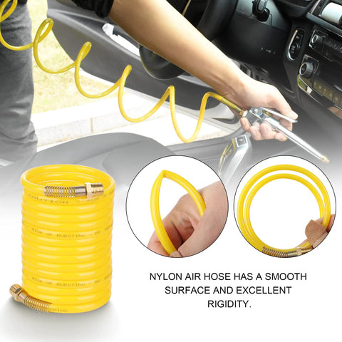 Heavy Duty Coiled Air Compressor Hose 1/4 Inch X 25 Foot Lightweight nylon design for easy garage use.